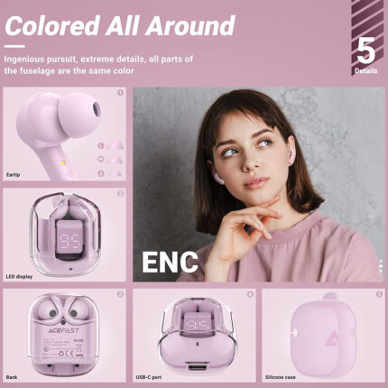 ACEFAST Earbuds LED Digital Display T6 Noise Reduction سماعة ذكية بشاشة ديجيتال بخاصية عزل الضوضاء